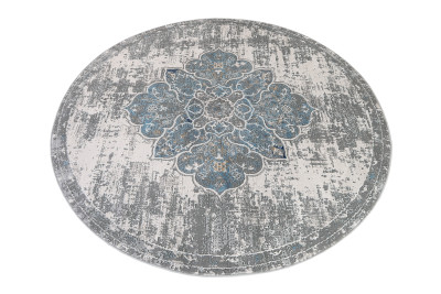 Килим  D889B WHITE BLUE VALLEY ROUND  - Сучасний килим