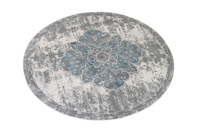 Килим  D889B WHITE BLUE VALLEY ROUND  - Сучасний килим
