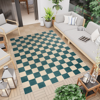 Tappeto  UM27D CREAM DARK BLUE CHECKER GJD  - Tappeto a corda