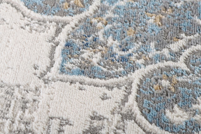 Teppich  D889B WHITE BLUE VALLEY ROUND  - Moderner Teppich